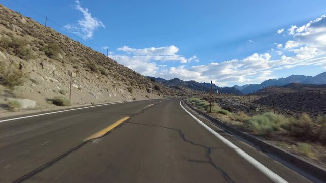High Sierra Bishop Highway 168 Westbound 06 Driving Plate Sierra Nevada Mts California USA