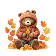 Teddy Bear png file,Cute Bear in Autumn,Autumn