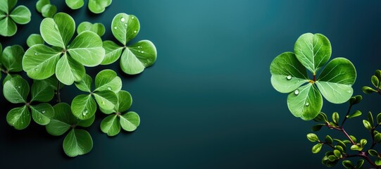 Four leaves clover on green background. Luck concept. Web banner