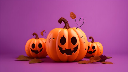 halloween vector pumpkins isolated on a purple background