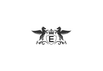 letter E and pegasus logo vector. horse logo.