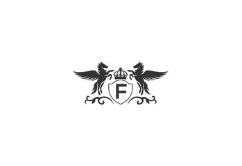 letter F and pegasus logo vector. horse logo.