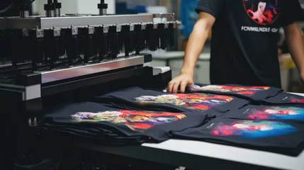 Wandcirkels tuinposter T-Shirt Printing Machine. Innovation shirt and textile printer. Production © brillianata