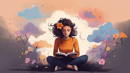 Colorful view of woman reading book
