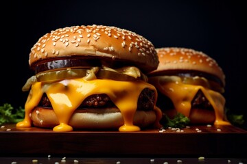 Double cheeseburgers with melted cheese. Generative AI