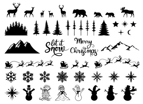 Christmas Bundle, Winter Elements, Merry Christmas, Hand Drawn Vector Illustration
