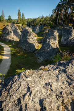 View on dolomite rocks in german landscape on swabian jura scenery