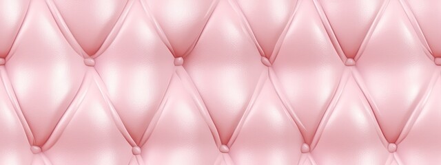 Seamless light pastel pink diamond tufted upholstery background texture. Abstract soft puffy quilted sofa cushions panoramic pattern for a girl's birthday, baby shower or nursery decor.