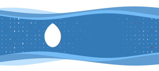 Blue wavy banner with a white oval symbol on the left. On the background there are small white shapes, some are highlighted in red. There is an empty space for text on the right side