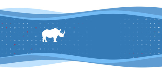 Blue wavy banner with a white rhino symbol on the left. On the background there are small white shapes, some are highlighted in red. There is an empty space for text on the right side