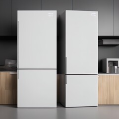 modern kitchen white with wooden cabinetsmodern white refrigerator with wooden fridge in kitchen
