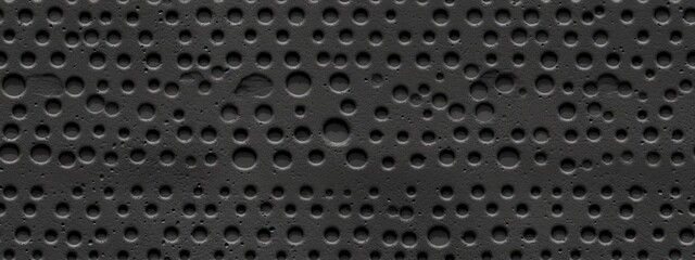 Seamless perforated black leather background texture. Tileable trendy elegant dark grey leatherette with pierced holes. Luxury steering wheel or auto seat upholstery material pattern