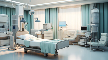 Contemporary medical chamber with orderly set-up of healthcare tools - obrazy, fototapety, plakaty