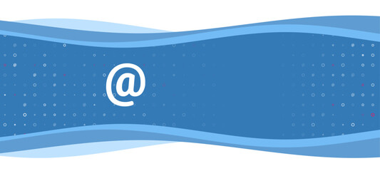 Blue wavy banner with a white at symbol on the left. On the background there are small white shapes, some are highlighted in red. There is an empty space for text on the right side