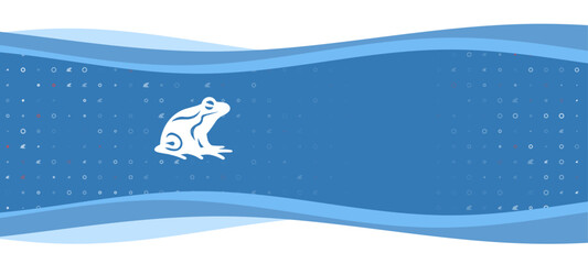 Blue wavy banner with a white frog symbol on the left. On the background there are small white shapes, some are highlighted in red. There is an empty space for text on the right side