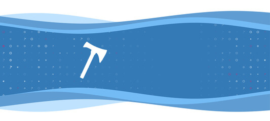 Blue wavy banner with a white axe symbol on the left. On the background there are small white shapes, some are highlighted in red. There is an empty space for text on the right side