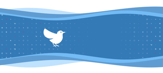 Blue wavy banner with a white bird symbol on the left. On the background there are small white shapes, some are highlighted in red. There is an empty space for text on the right side