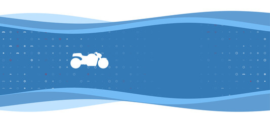 Fototapeta premium Blue wavy banner with a white bike symbol on the left. On the background there are small white shapes, some are highlighted in red. There is an empty space for text on the right side