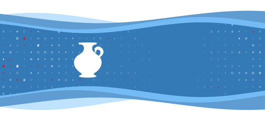 Fototapeta na wymiar Blue wavy banner with a white antique vase symbol on the left. On the background there are small white shapes, some are highlighted in red. There is an empty space for text on the right side