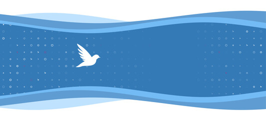 Blue wavy banner with a white bird symbol on the left. On the background there are small white shapes, some are highlighted in red. There is an empty space for text on the right side
