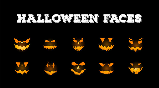 Pumpkin faces for Halloween - icon set
