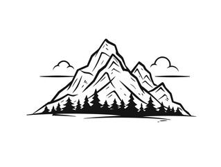 Doodle Rocky Mountains, cartoon sticker, sketch, vector, Illustration, minimalistic