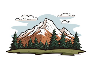 Doodle Rocky Mountains, cartoon sticker, sketch, vector, Illustration, minimalistic