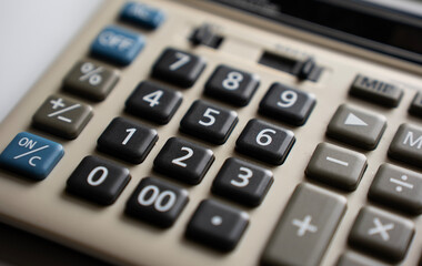 Digital calculator on the top view white background (close up version)