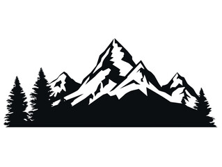 Doodle Mountain silhouette, cartoon sticker, sketch, vector, Illustration, minimalistic
