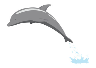 Dolphin jumping out of water animation element. Illustration of dolphin performing an acrobatic jump in the ocean. Great for marine life or summer vacation designs