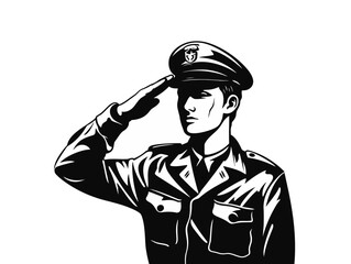 Doodle Salute with hand to heart, cartoon sticker, sketch, vector, Illustration, minimalistic