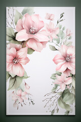 Floral elegant invitation card with watercolor flowers, for wedding or other events. AI generated