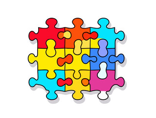 Doodle Puzzle piece with puzzle symbols, cartoon sticker, sketch, vector, Illustration, minimalistic