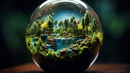  a glass ball with a picture of a waterfall in it.  generative ai