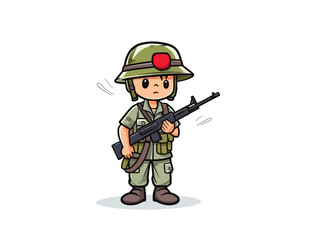 Doodle Vietnam War soldier, cartoon sticker, sketch, vector, Illustration, minimalistic