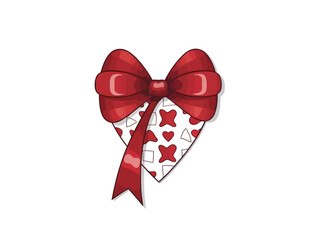 Doodle Ribbon with Heart and Puzzle Piece, cartoon sticker, sketch, vector, Illustration, minimalistic
