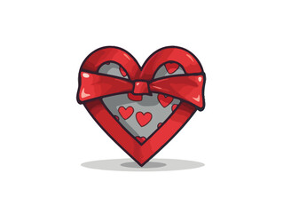 Doodle Ribbon with Heart and Puzzle Piece, cartoon sticker, sketch, vector, Illustration, minimalistic