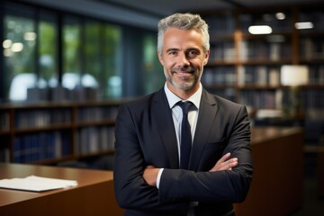 Fototapeta premium Professional man lawyer standing with arms crossed in the office.