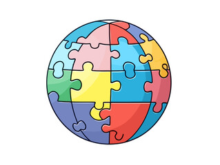 Doodle Puzzle piece globe, cartoon sticker, sketch, vector, Illustration, minimalistic