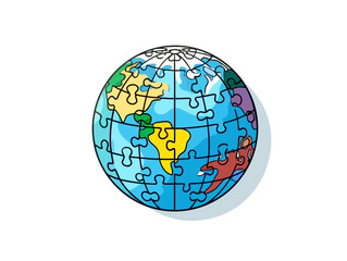 Doodle Puzzle piece globe, cartoon sticker, sketch, vector, Illustration, minimalistic