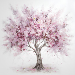 pink cherry blossom tree on white background
