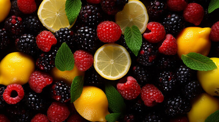 Background of summer fruits, top view.