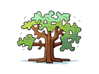 Doodle Puzzle piece tree, cartoon sticker, sketch, vector, Illustration, minimalistic