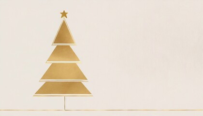 Fototapeta premium golden Christmas tree on a light background with space for text. Template for postcard, print, holidays.