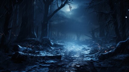Nocturnal Enchantment: Ethereal Winter Forest Under Moonlight