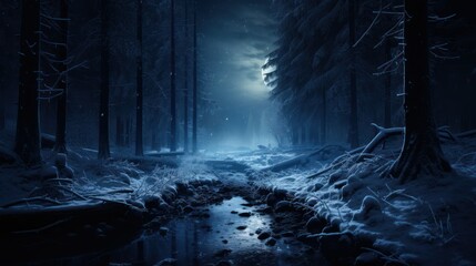 Obraz premium Nocturnal Enchantment: Ethereal Winter Forest Under Moonlight