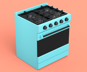 Kitchen electric stove or gas cooker with burning flames of propane gas