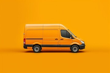 Delivery Van. Modern yellow delivery van isolated on orange background with shadow in 3d rendering