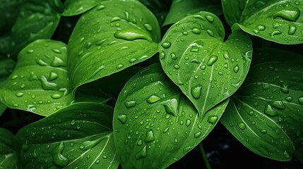 Fototapeta premium a close up of a green plant with water drops on it. generative ai