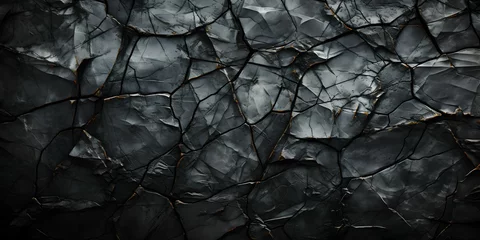 Foto op Plexiglas cracked black stone surface texture background © Hamsyfr